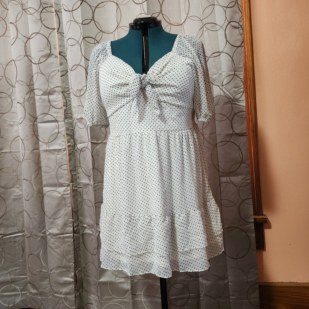 Lauren Conrad black and white polka dot dress. Size L